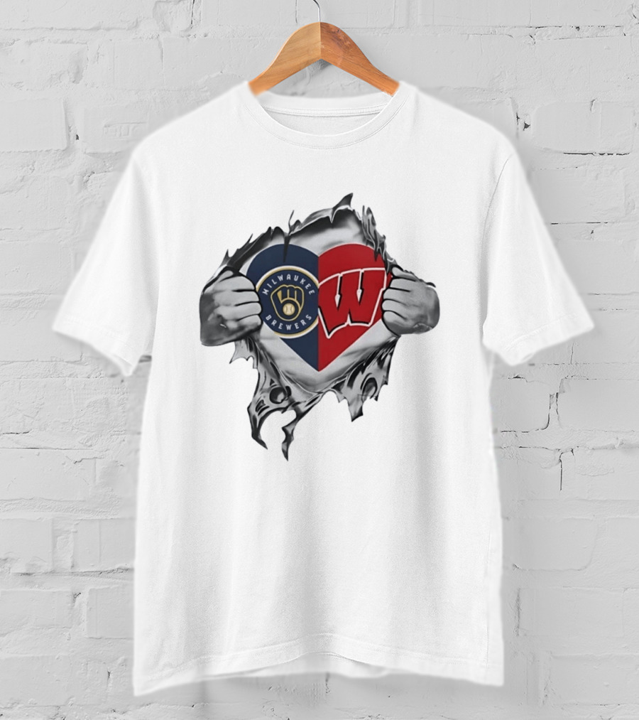 Milwaukee Brewers Wisconsin Badgers Heart T-Shirt