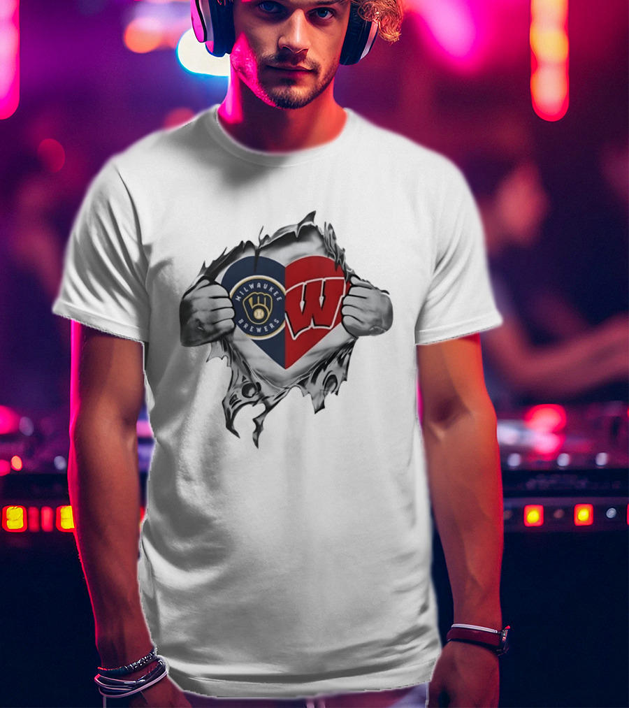Milwaukee Brewers Wisconsin Badgers Heart T-Shirt