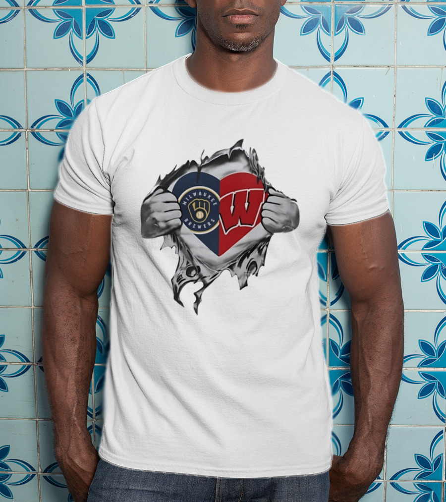 Milwaukee Brewers Wisconsin Badgers Heart T-Shirt