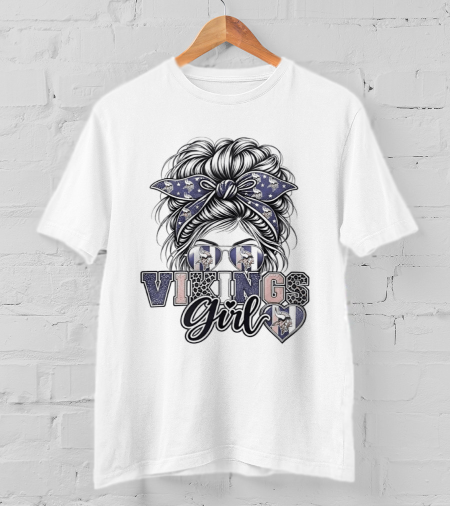 Minnesota Vikings Girl Messy Bun Bandana Sunglasses T-Shirt