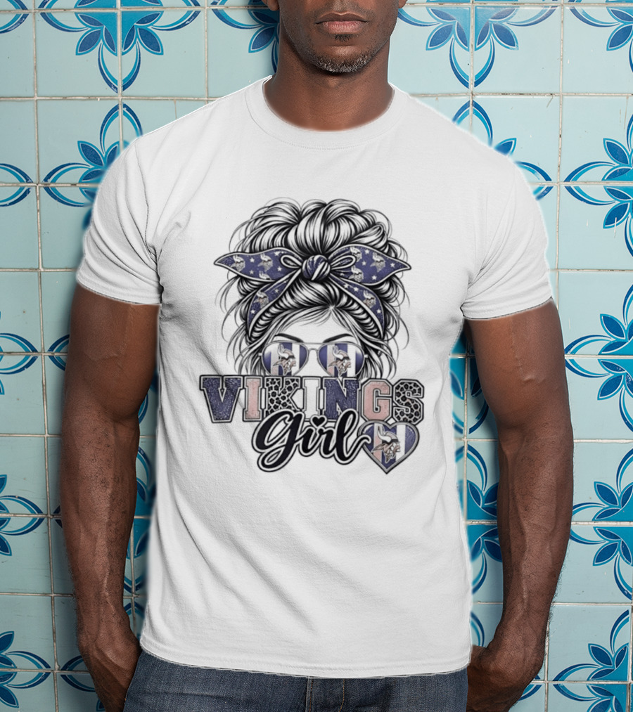 Minnesota Vikings Girl Messy Bun Bandana Sunglasses T-Shirt