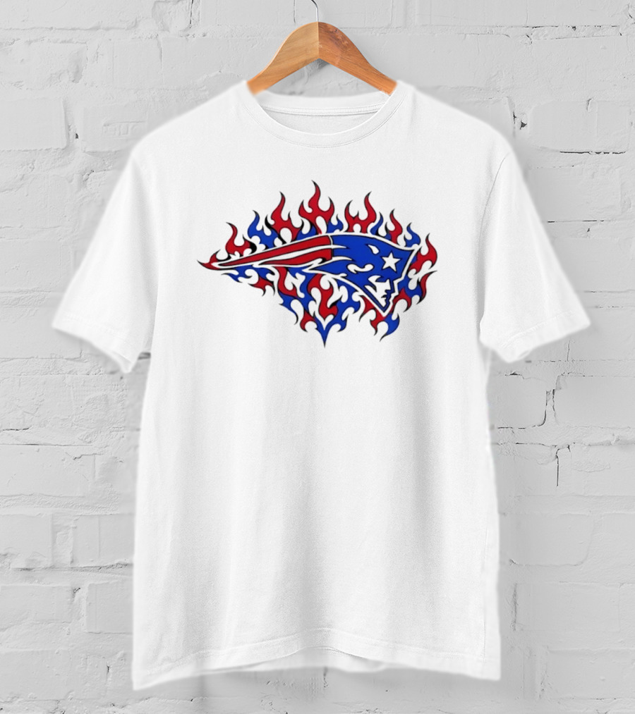 New England Patriots Flaming Blue And Red Sports Team T-Shirt