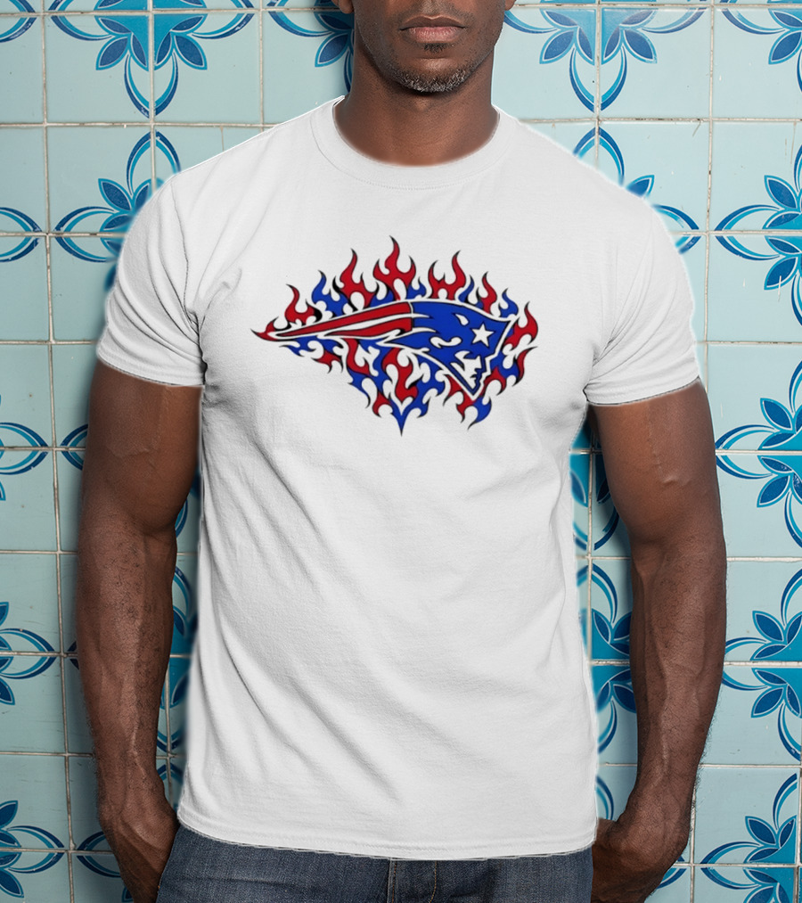 New England Patriots Flaming Blue And Red Sports Team T-Shirt