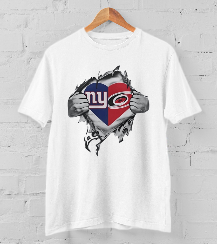 New York Giants Carolina Hurricanes Heart Fan Pride T-Shirt
