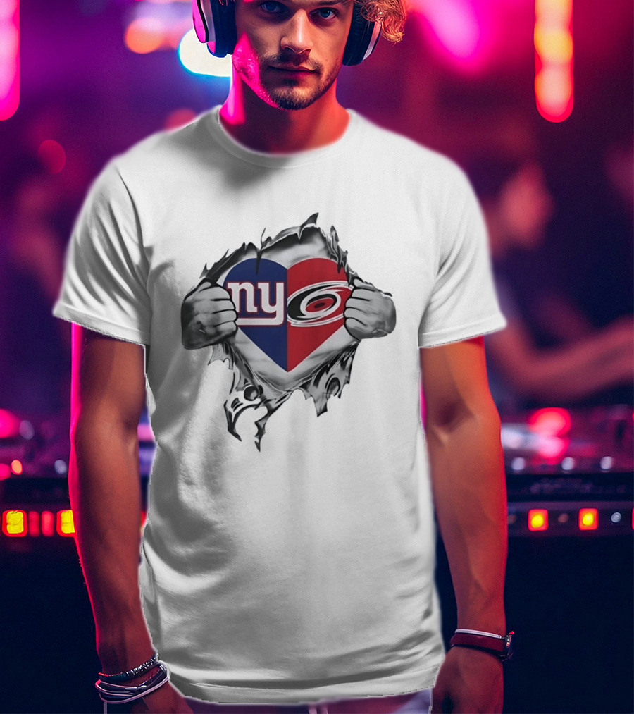 New York Giants Carolina Hurricanes Heart Fan Pride T-Shirt