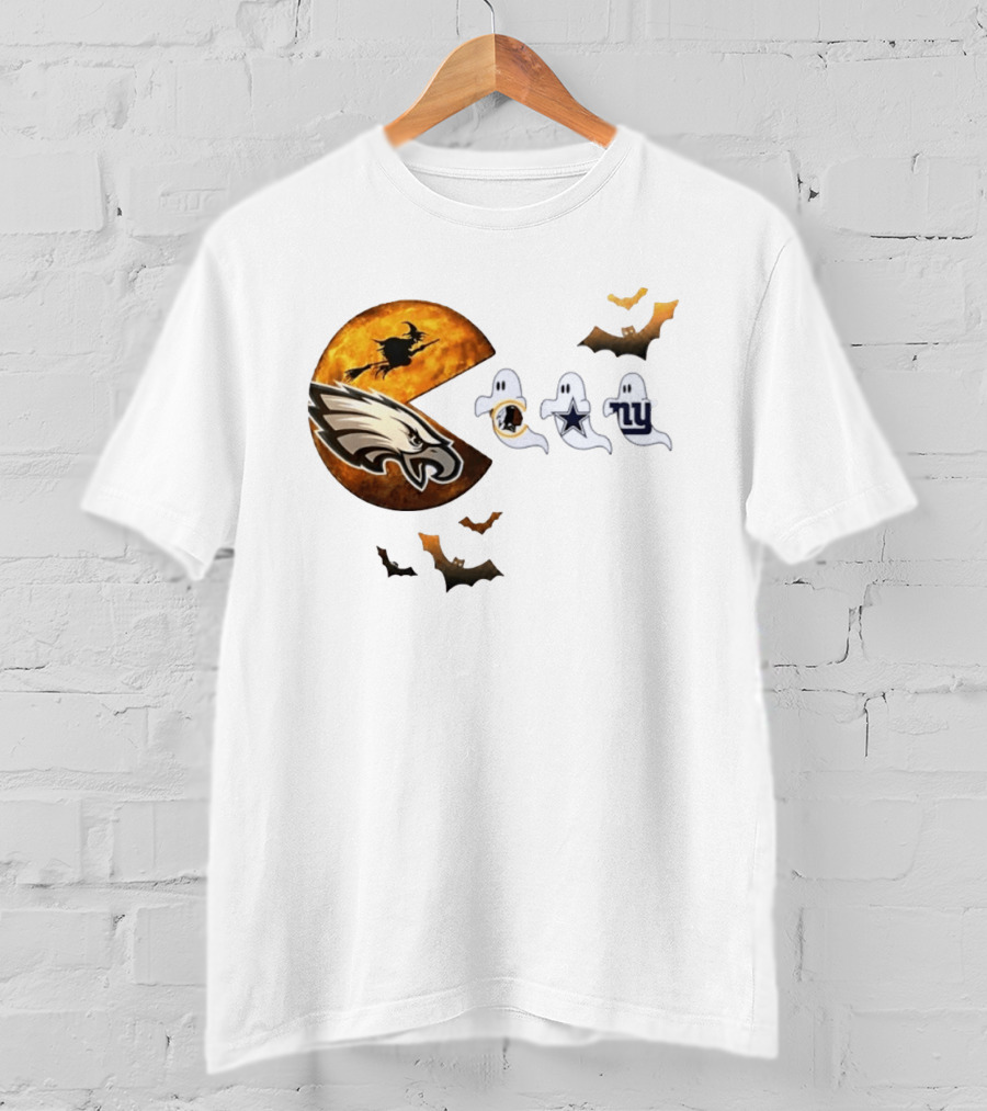 Philadelphia Eagles Pac Man Halloween Washington Commanders Cowboys Giants Ghosts T-Shirt