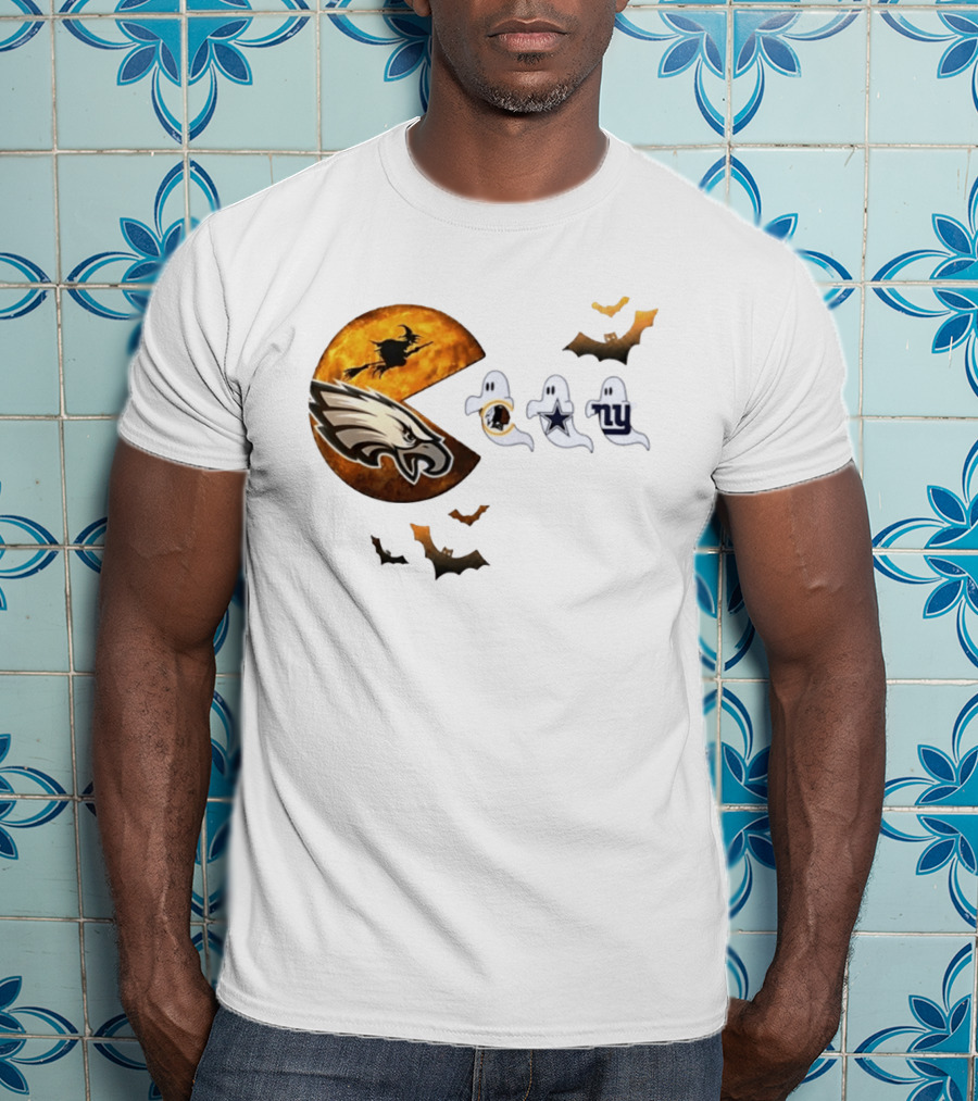 Philadelphia Eagles Pac Man Halloween Washington Commanders Cowboys Giants Ghosts T-Shirt