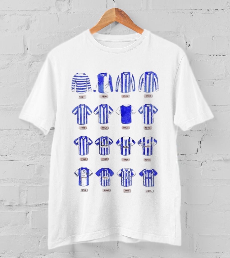 Sheffield Wednesday FC Kit Evolution 1867 1993 Blue And White Stripes T-Shirt