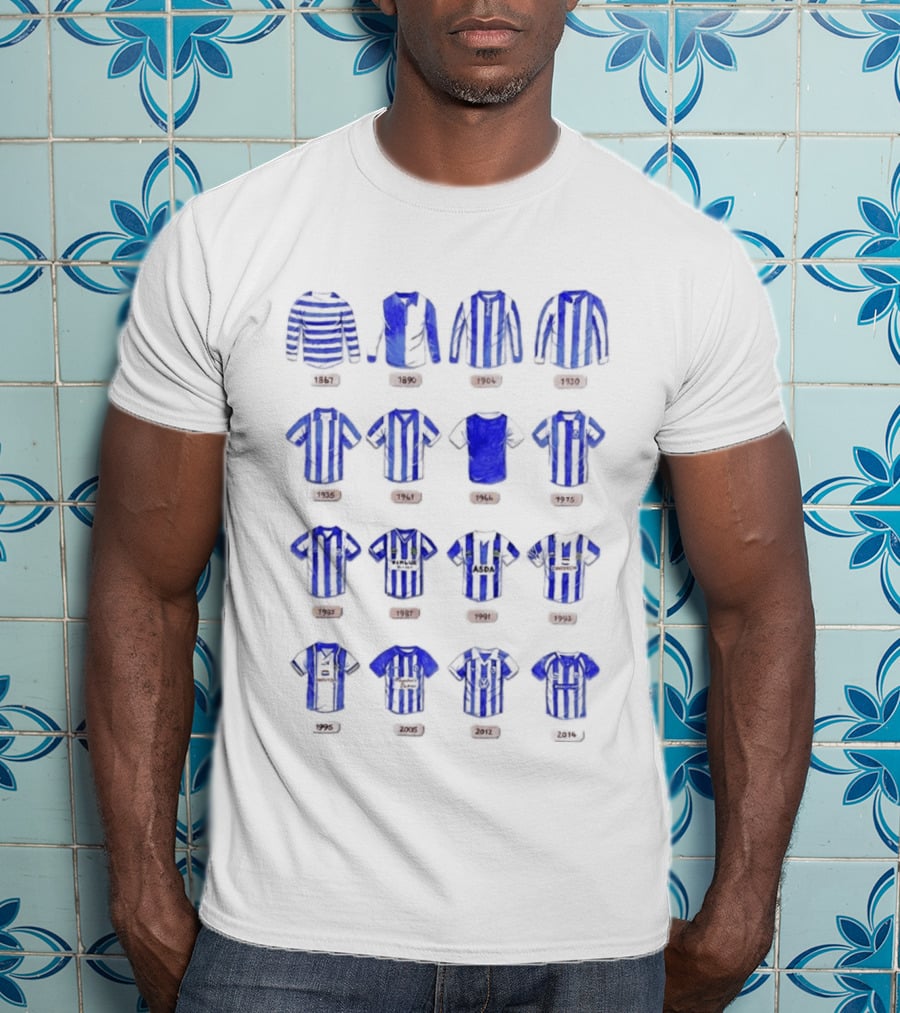 Sheffield Wednesday FC Kit Evolution 1867 1993 Blue And White Stripes T-Shirt
