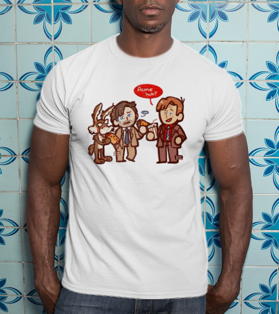 Wile E Coyote Saul Goodman Jimmy McGill Acme Huh Yeah Pizza Milkshake Cartoon Character Collaboration T-Shirt