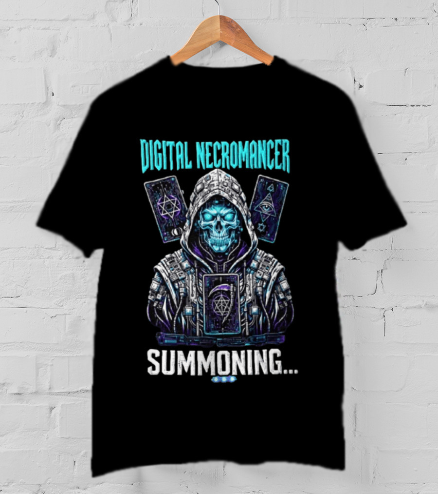 Digital Necromancer Summoning Cyber Skull Tarot Cards T-Shirt