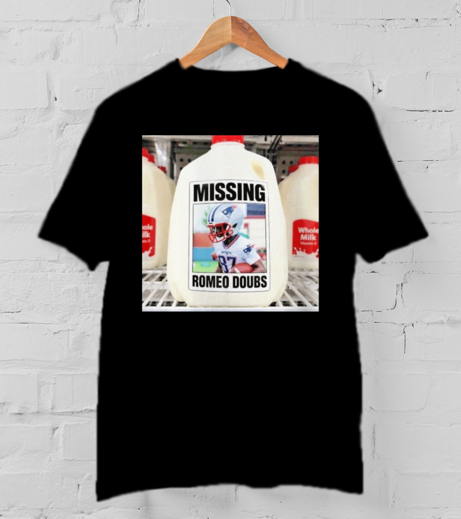 Missing Romeo Doubs Football Milk Carton With Patriots Helmet Image T-Shirt