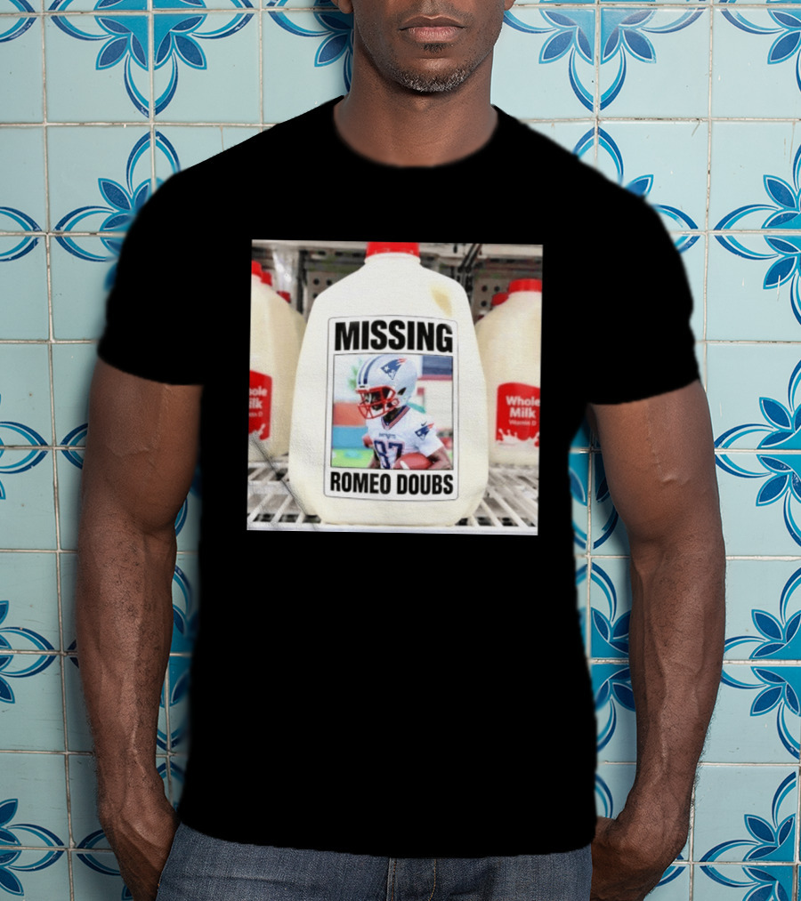 Missing Romeo Doubs Football Milk Carton With Patriots Helmet Image T-Shirt