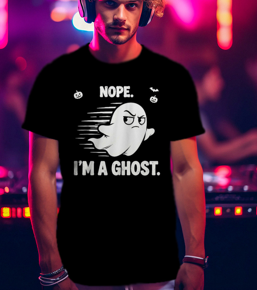 Nope I'm A Ghost Halloween Spooky With Pumpkins And Bats T-Shirt