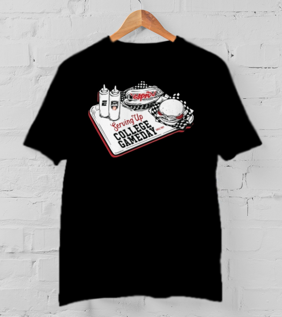Espn Serving Up College Gameday Since 1987 Food Tray Hot Dog Burger Sketch T-Shirt