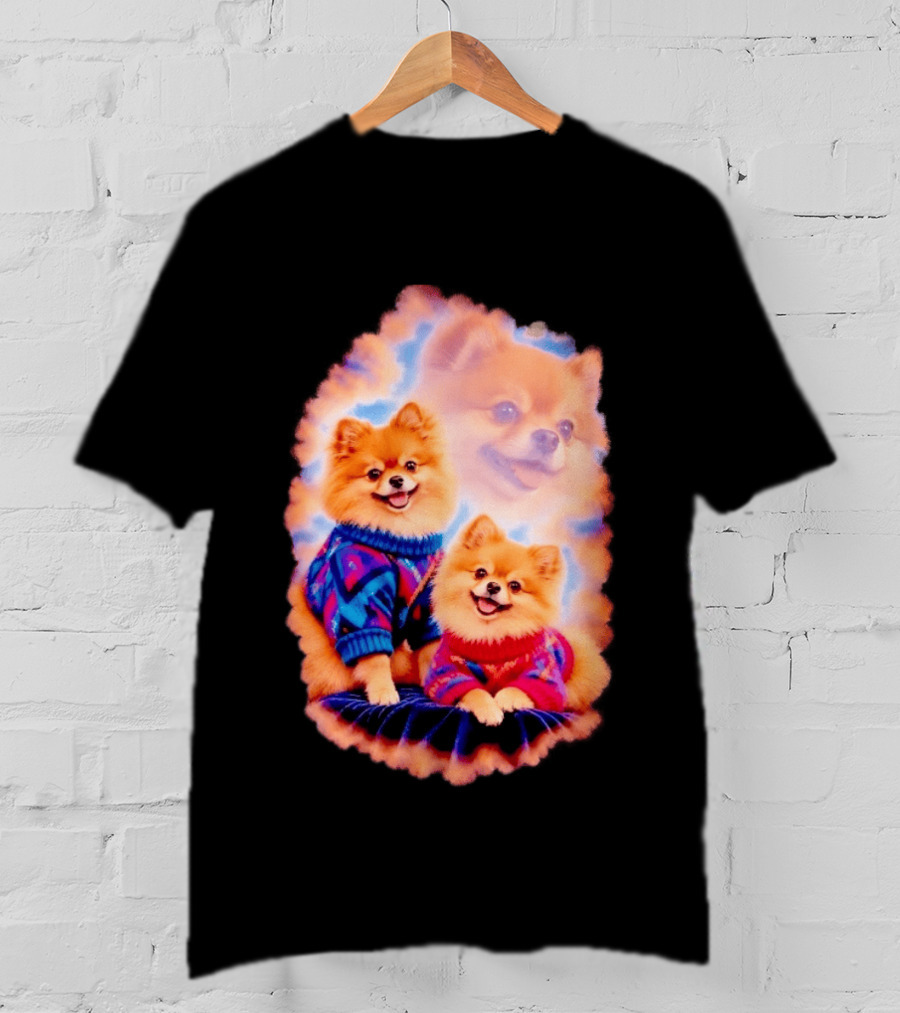 Pomeranian Puppies Cozy Sweaters Neon Pastel Vibe T-Shirt