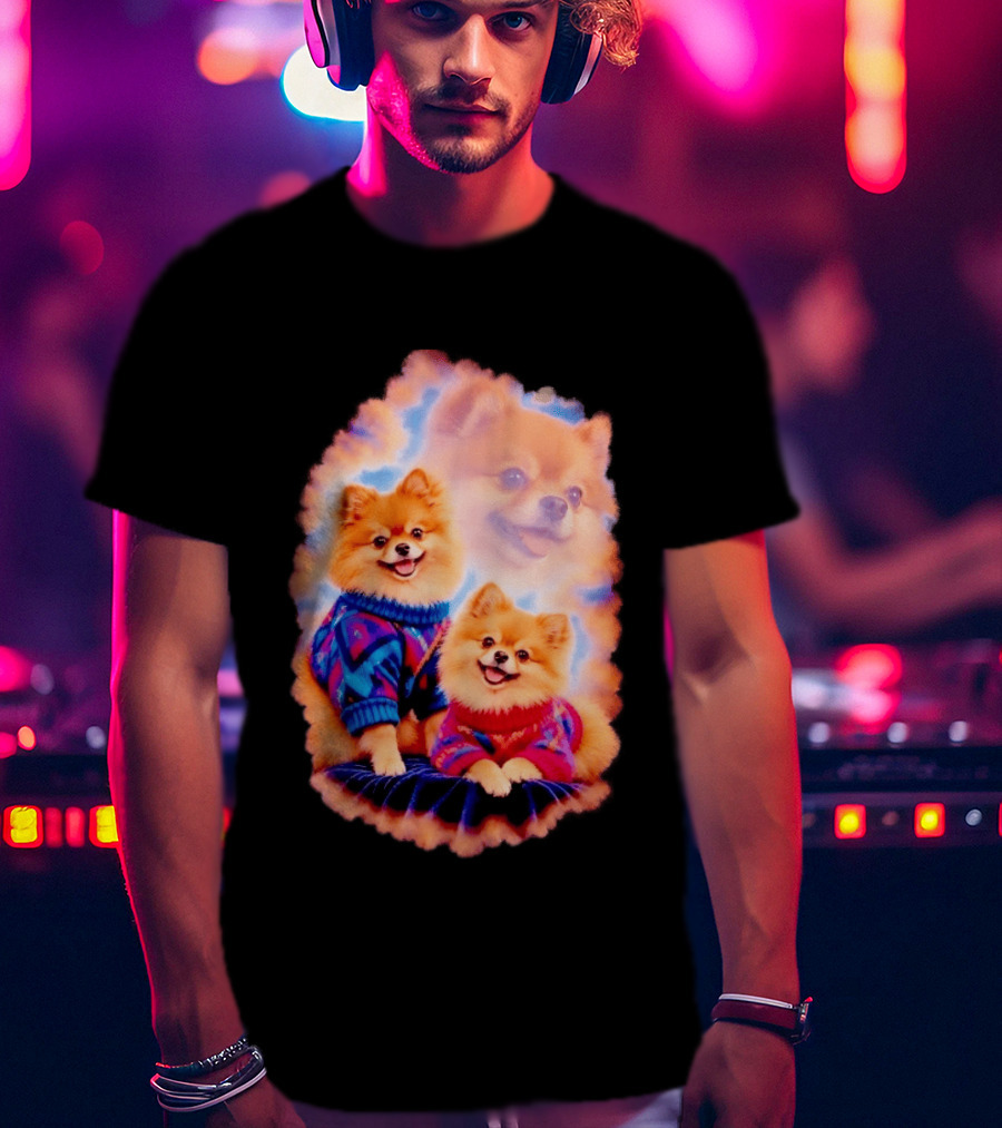 Pomeranian Puppies Cozy Sweaters Neon Pastel Vibe T-Shirt