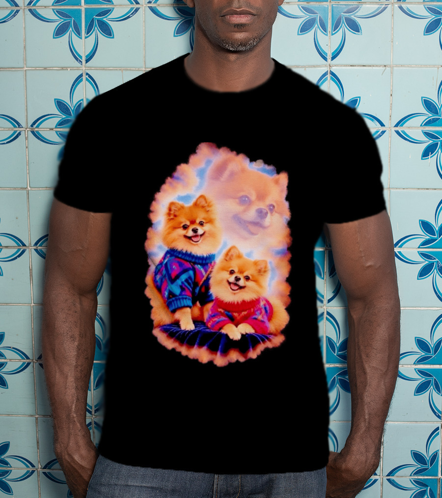 Pomeranian Puppies Cozy Sweaters Neon Pastel Vibe T-Shirt