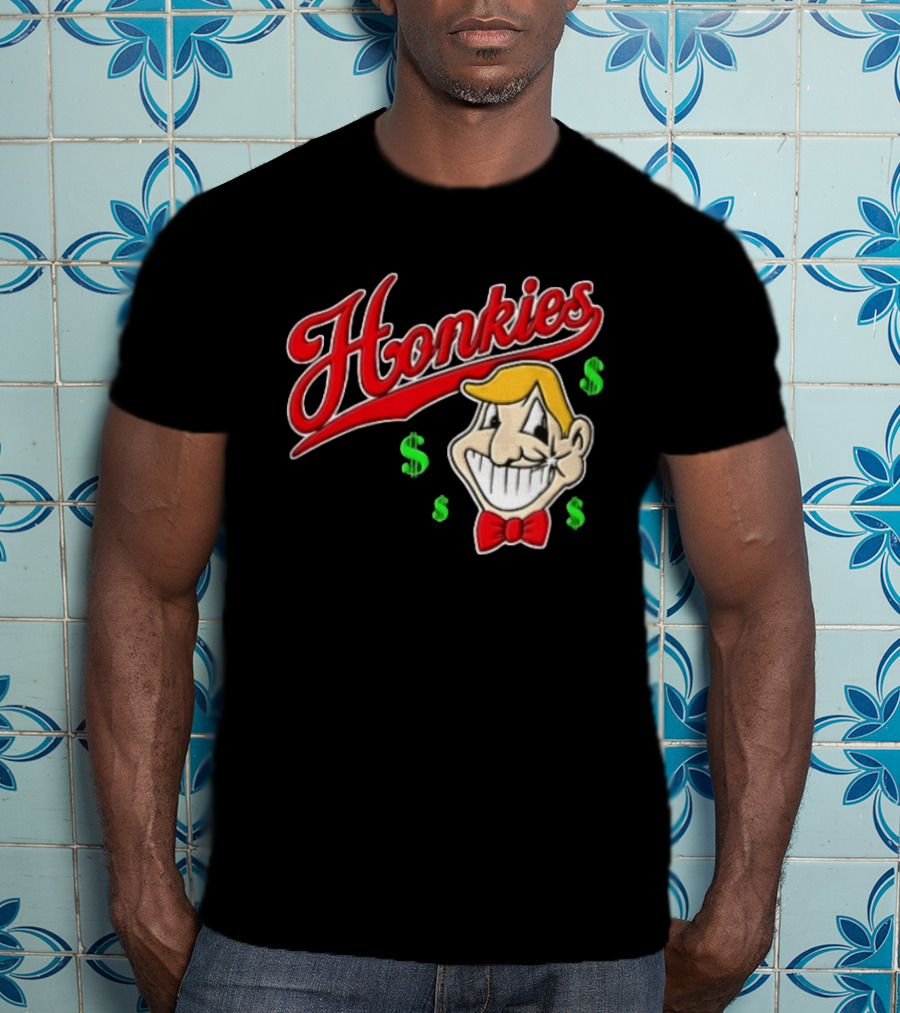 Honkies Red Script Cartoon Blond Man Dollar Signs T-Shirt