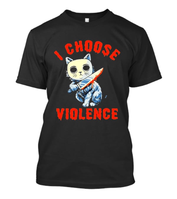 I Choose Violence Cat With Knife Horror Creepy Mask T-Shirt