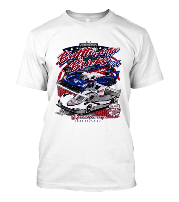 Battle On The Bricks '26 IMSA Indianapolis Motor Speedway Tire Rack Racing Cars T-Shirt