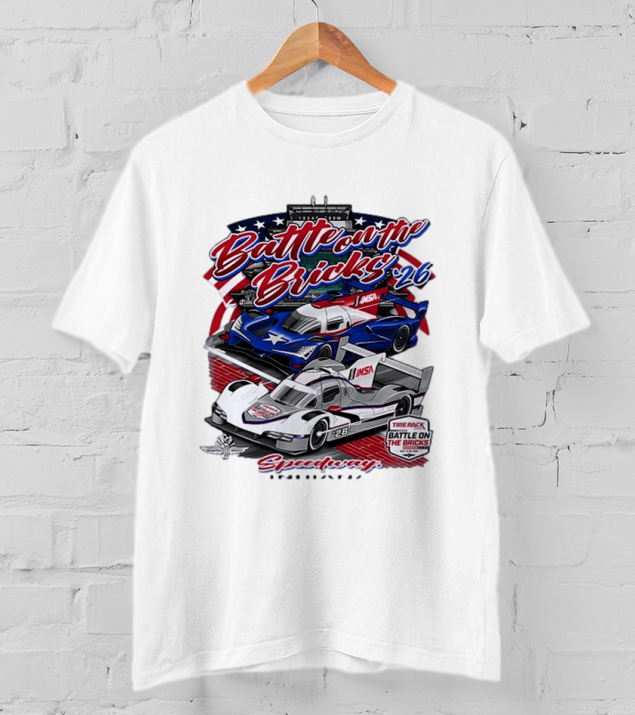 Battle On The Bricks '26 IMSA Indianapolis Motor Speedway Tire Rack Racing Cars T-Shirt