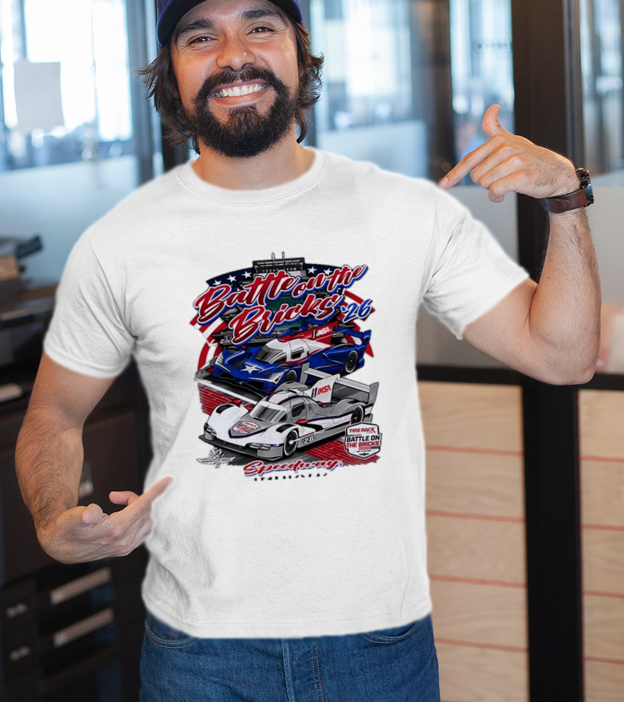 Battle On The Bricks '26 IMSA Indianapolis Motor Speedway Tire Rack Racing Cars T-Shirt