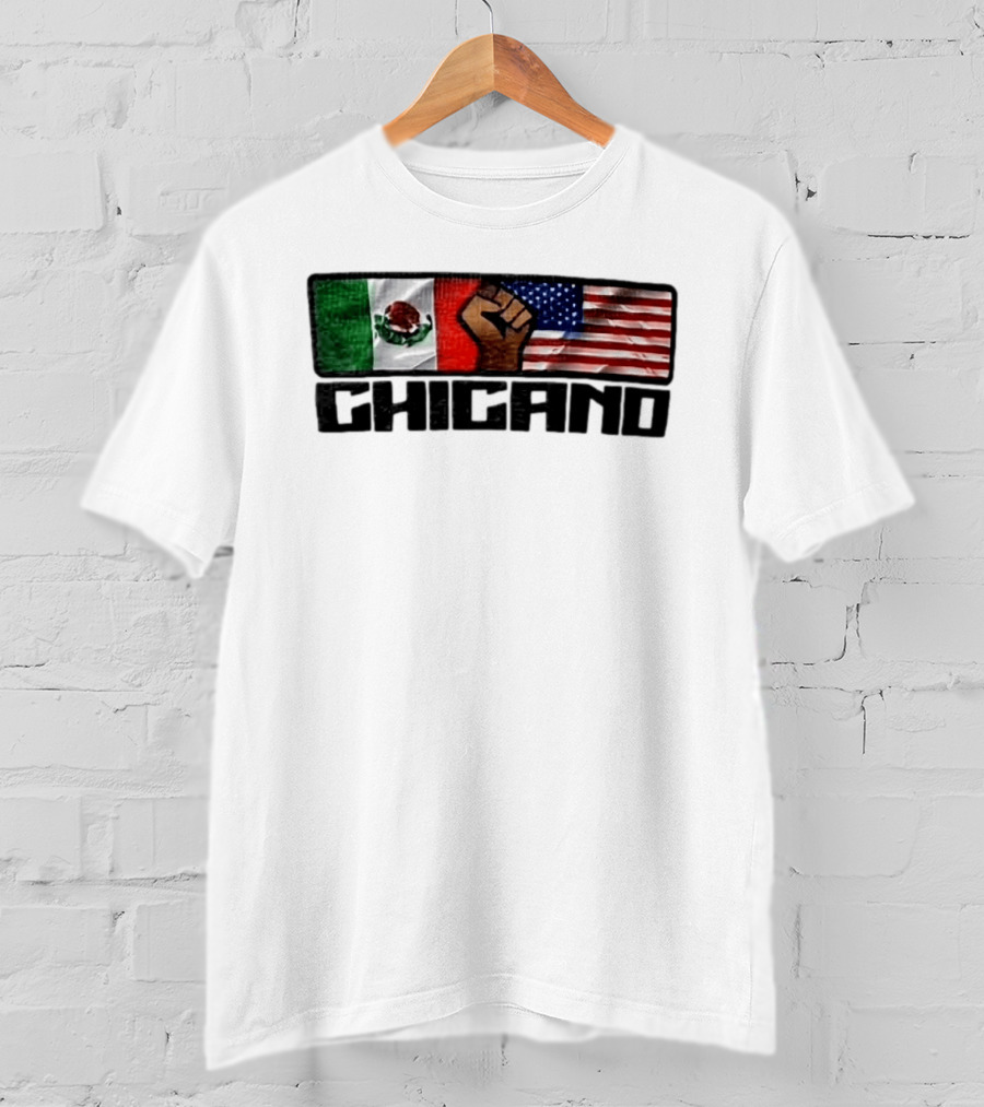 Chicano Mexican And American Flags With Raised Fist T-Shirt