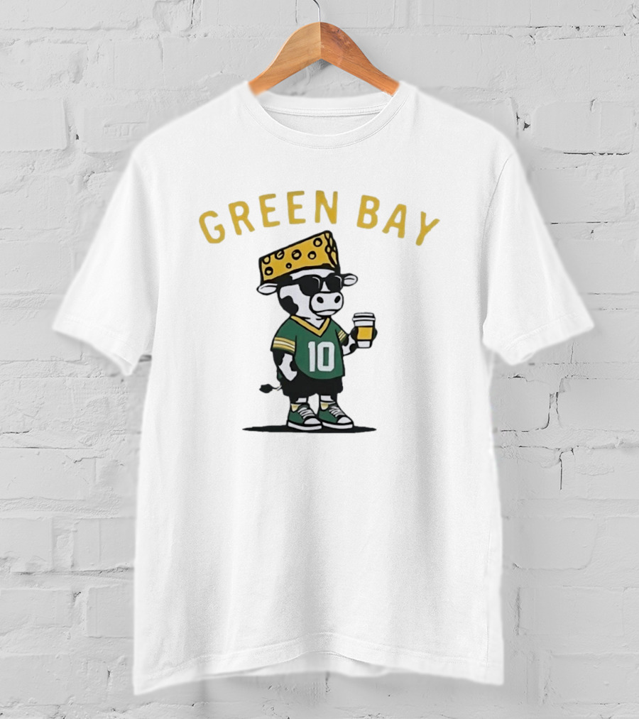 Green Bay Cow Wearing Cheesehead And Number 10 Jersey T-Shirt
