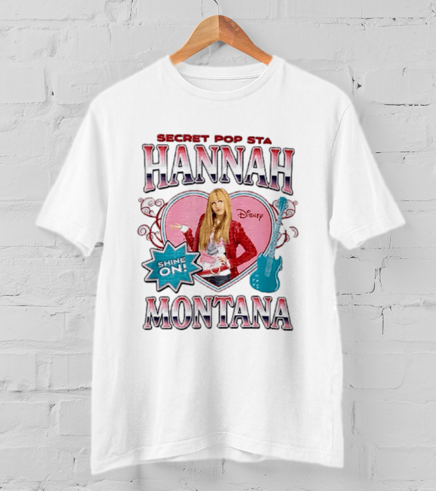 Hannah Montana Secret Pop Star Shine On Disney Heart Electric Guitar T-Shirt