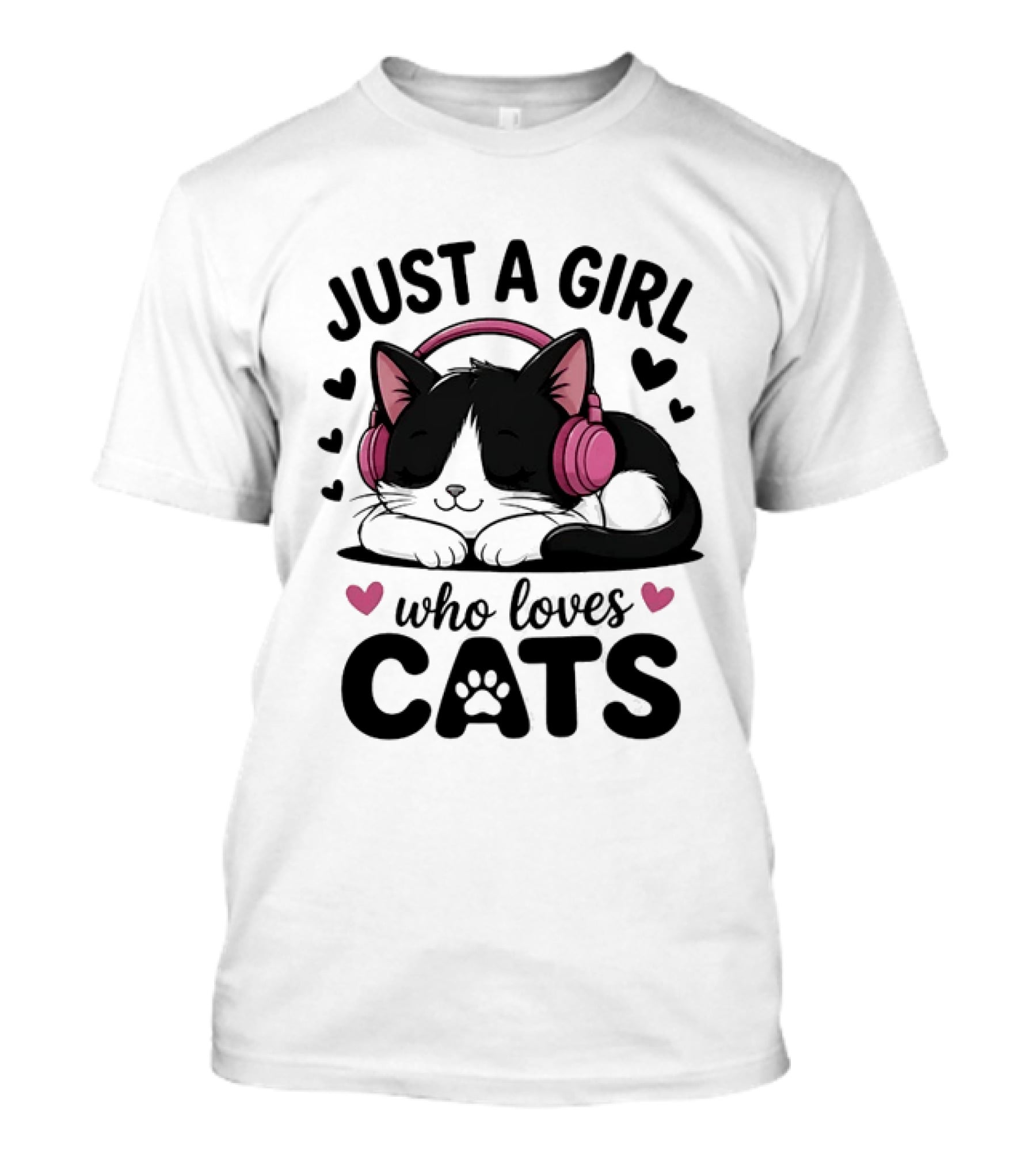 Just A Girl Who Loves Cats Kitten With Headphones T-Shirt