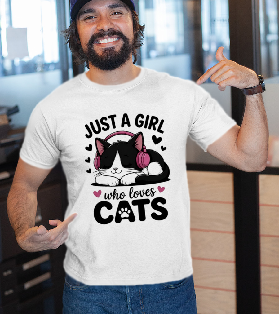 Just A Girl Who Loves Cats Kitten With Headphones T-Shirt
