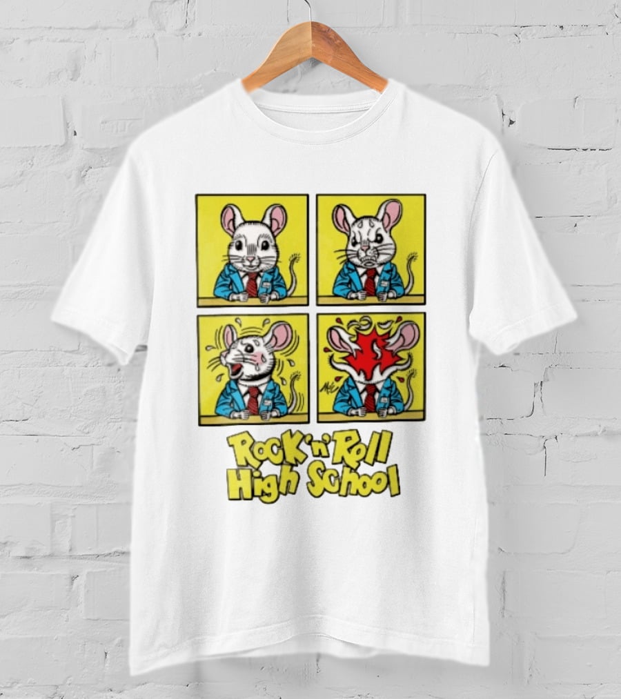 Rock N Roll High School Comic Mouse Head Explosion Cartoon Panels T-Shirt