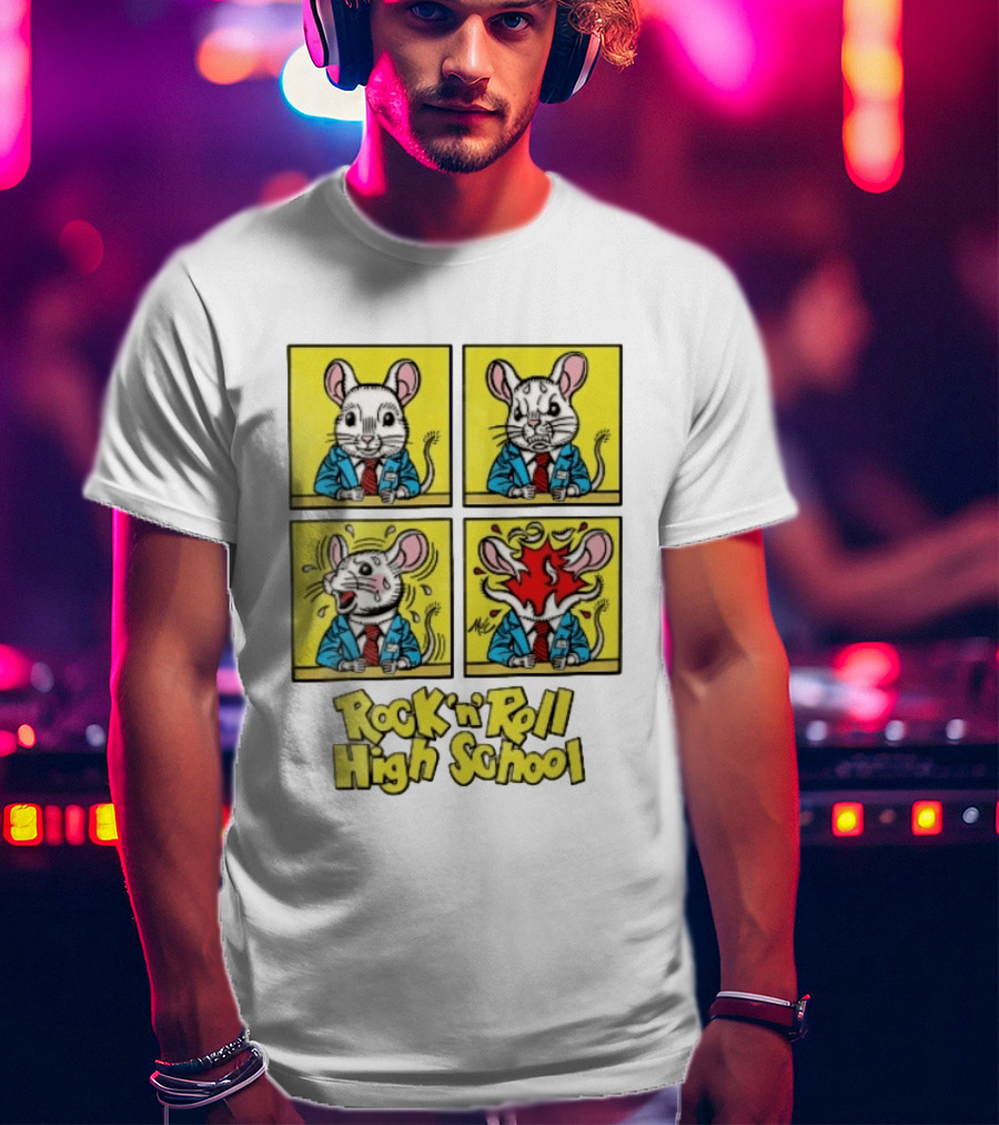 Rock N Roll High School Comic Mouse Head Explosion Cartoon Panels T-Shirt