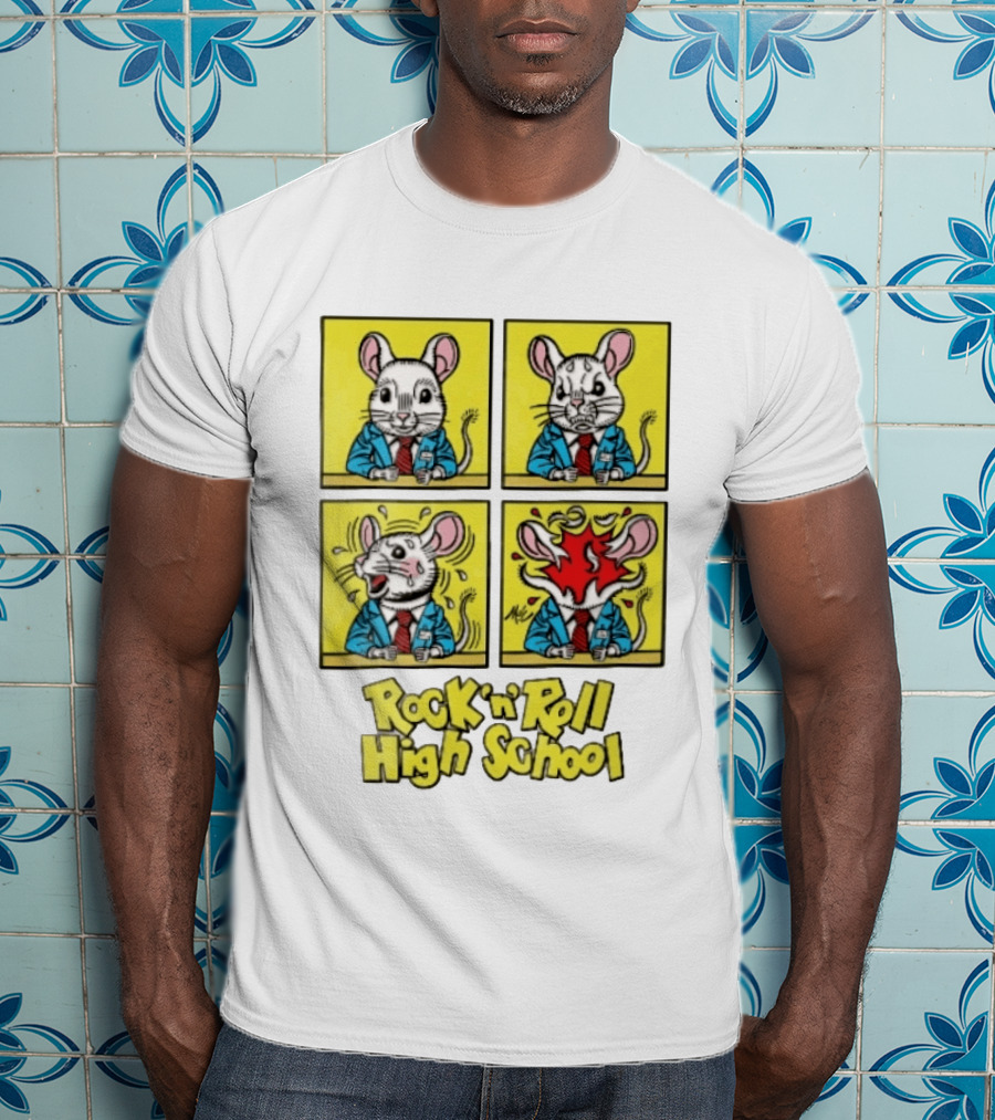 Rock N Roll High School Comic Mouse Head Explosion Cartoon Panels T-Shirt