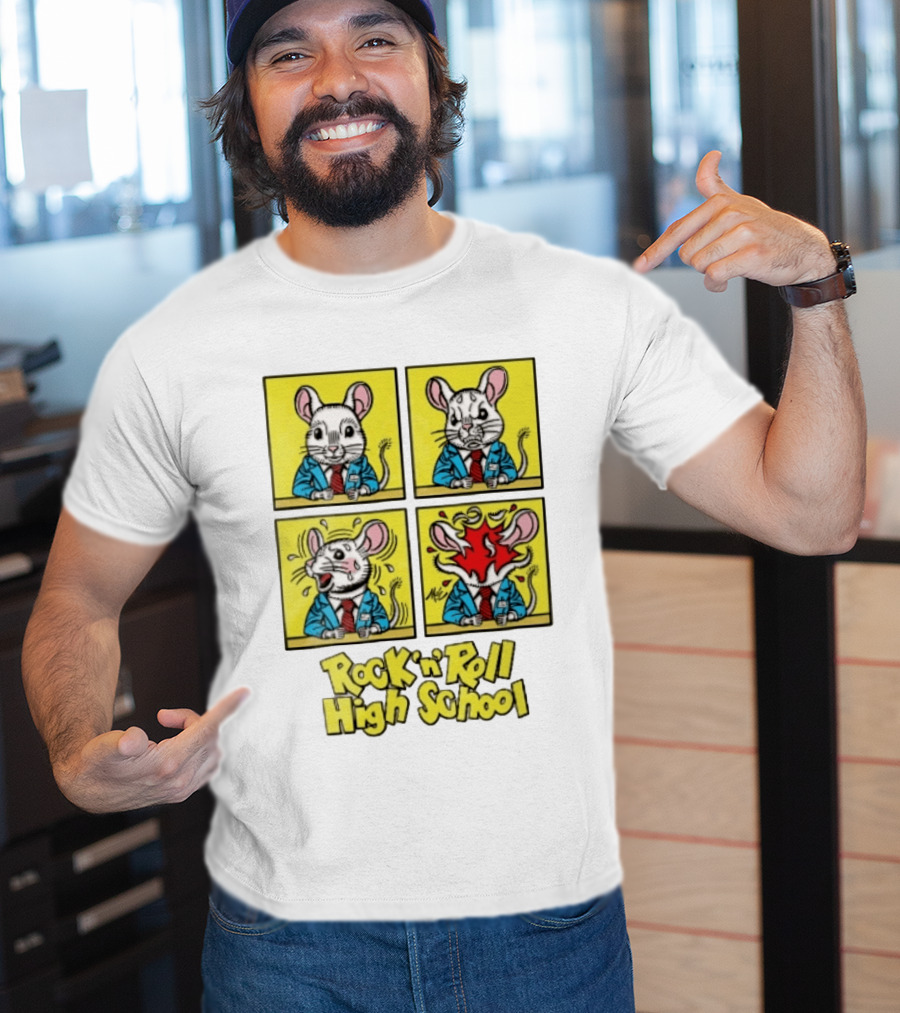 Rock N Roll High School Comic Mouse Head Explosion Cartoon Panels T-Shirt