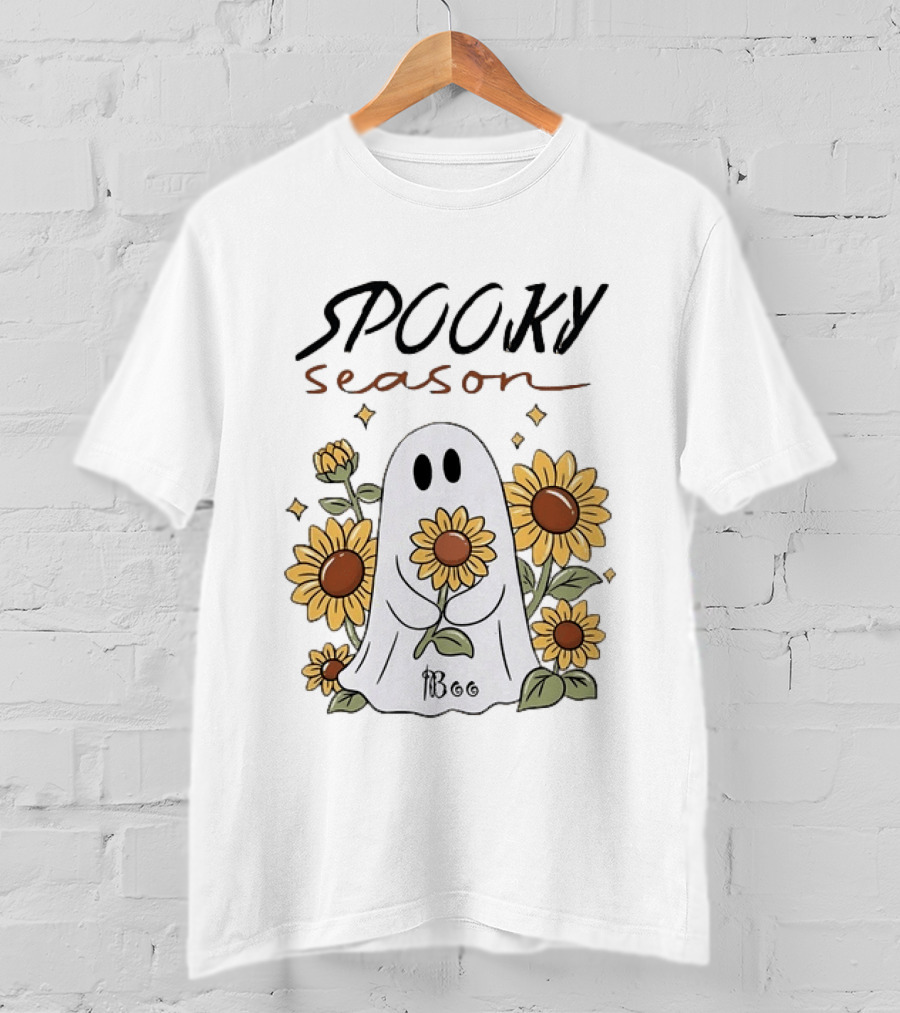 Spooky Season Ghost With Sunflowers Halloween Sunflower Ghost T-Shirt