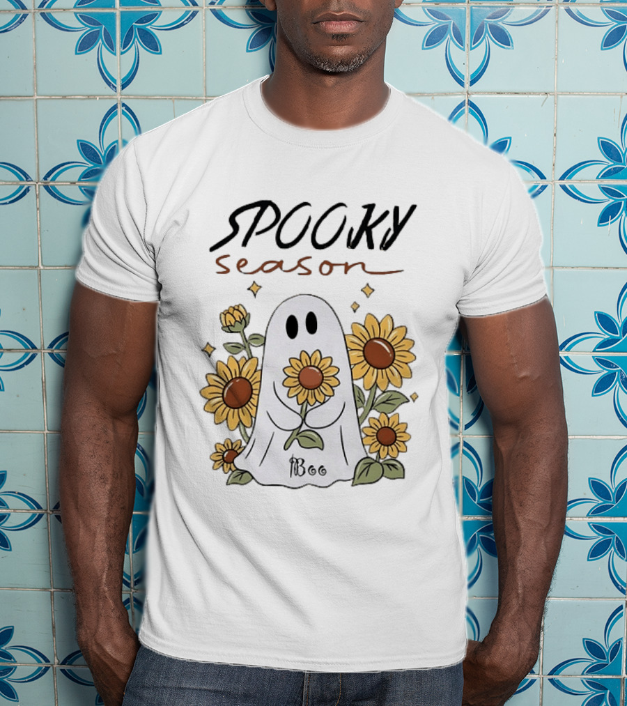 Spooky Season Ghost With Sunflowers Halloween Sunflower Ghost T-Shirt