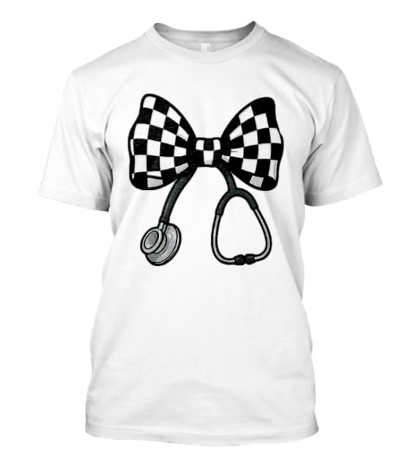Checkered Bow Stethoscope Medical Nurse T-Shirt