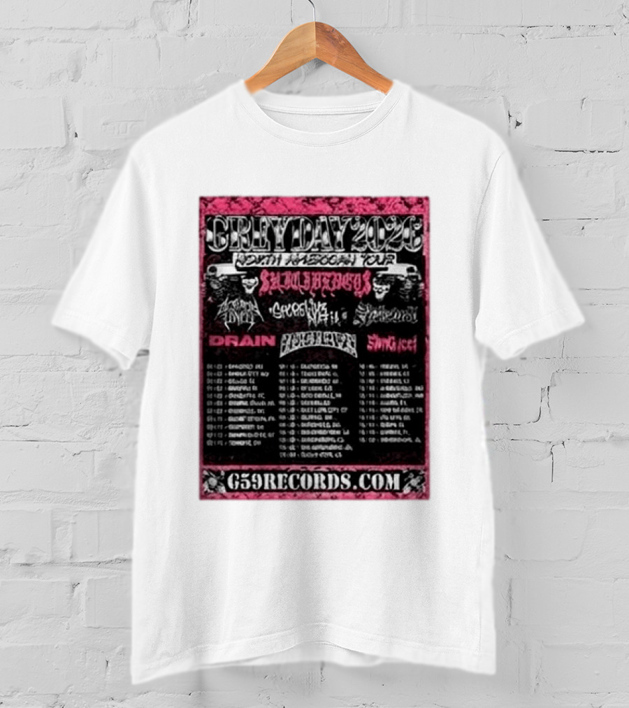Greyday 2026 North American Tour Lineup Photo G59Records Suicideboys Drain Lineup Dates T-Shirt