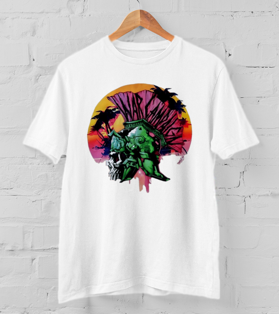 Warcraft Skull Spartan Helmet Tropical Sunset T-Shirt