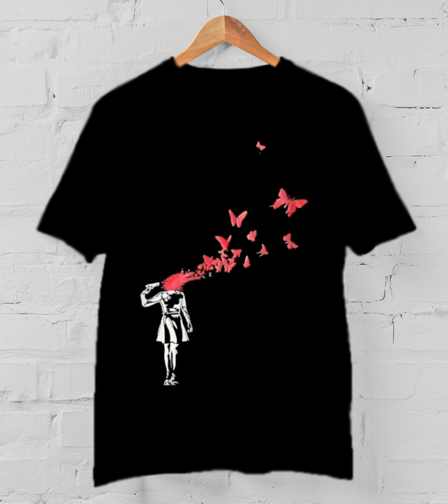 Banksy Girl Red Butterfly Burst Explosion T-Shirt
