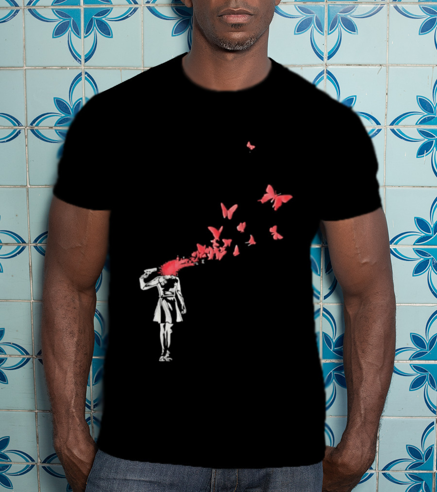 Banksy Girl Red Butterfly Burst Explosion T-Shirt
