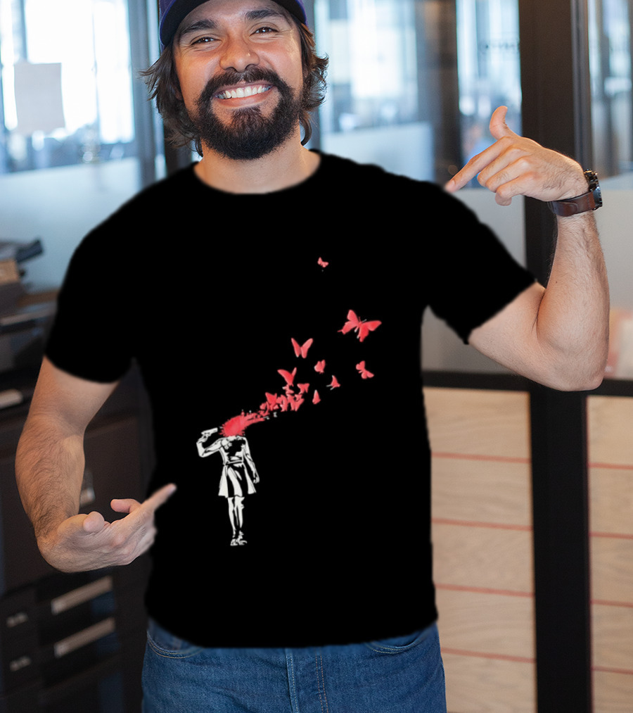 Banksy Girl Red Butterfly Burst Explosion T-Shirt