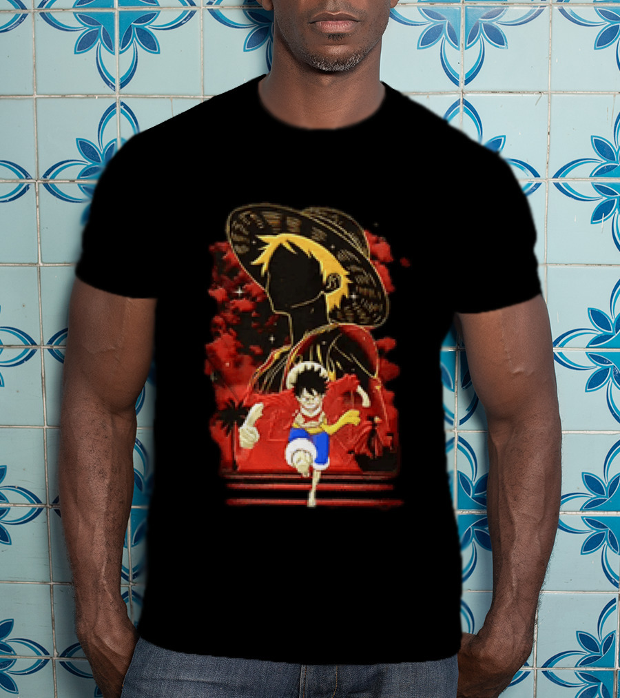 Monkey D Luffy Adventure Icon One Piece Anime Running Figure T-Shirt