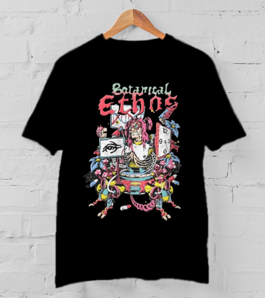 Botanical Ethnos Cyberpunk Cyborg DNA Strand Pill Mushroom Cartoon T-Shirt