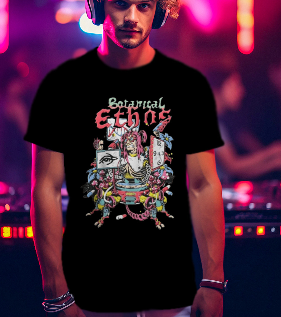 Botanical Ethnos Cyberpunk Cyborg DNA Strand Pill Mushroom Cartoon T-Shirt
