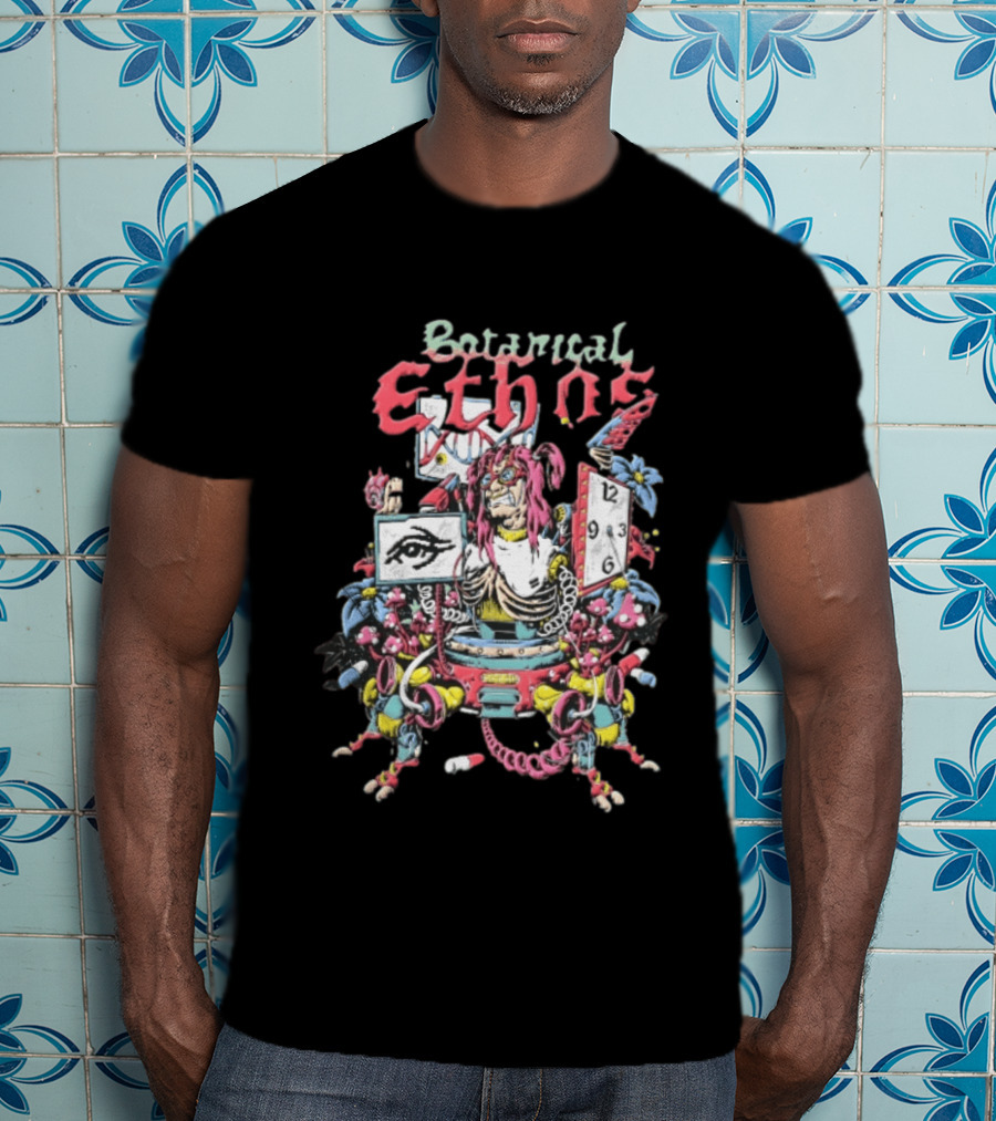 Botanical Ethnos Cyberpunk Cyborg DNA Strand Pill Mushroom Cartoon T-Shirt