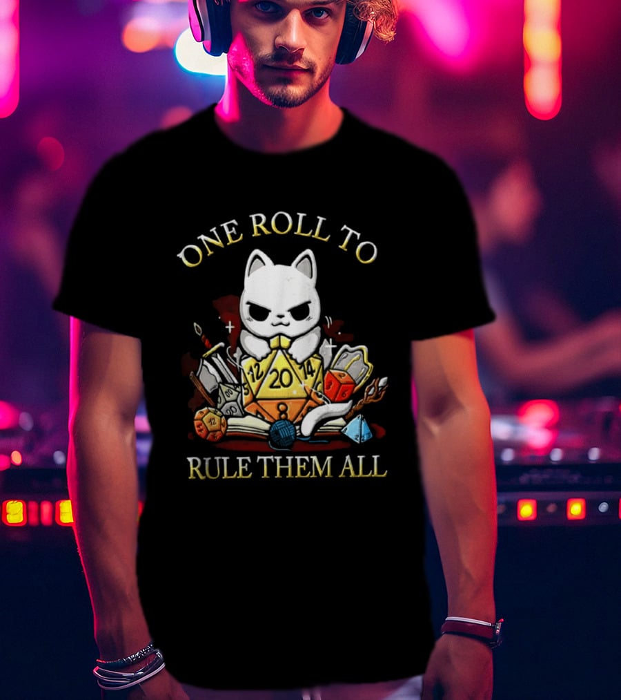 One Roll To Rule Them All Cat With Tabletop Gaming Dice T-Shirt