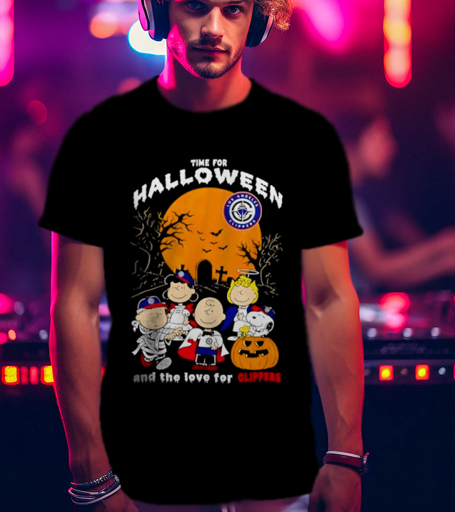 Peanuts Gang Time For Halloween Los Angeles Clippers Pumpkin Fun T-Shirt